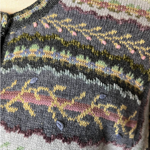 Talbots Women's Fair Isle Cardigan Sweater Size SP in Multicolor Lambswool Blend - Picture 4 of 9